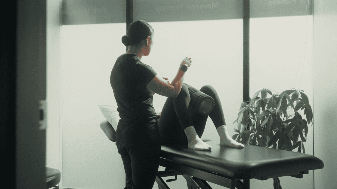 Physiotherapist performing a treatment on a patient in a modern clinic setting.